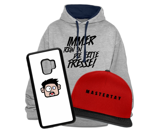 Mastertays Merch mit Hoodie und Jacke als Beispiel